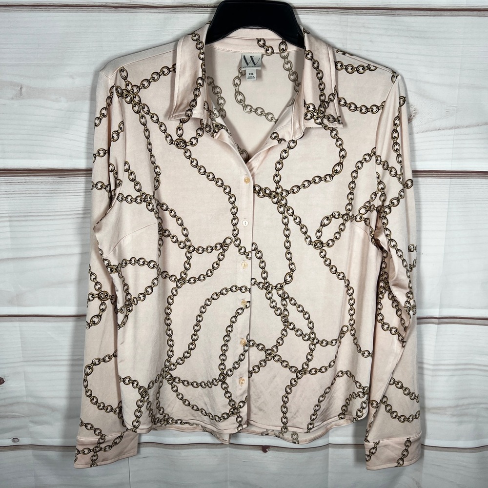 W by Worth Women's Cream Chain-Print Button-Front Blouse